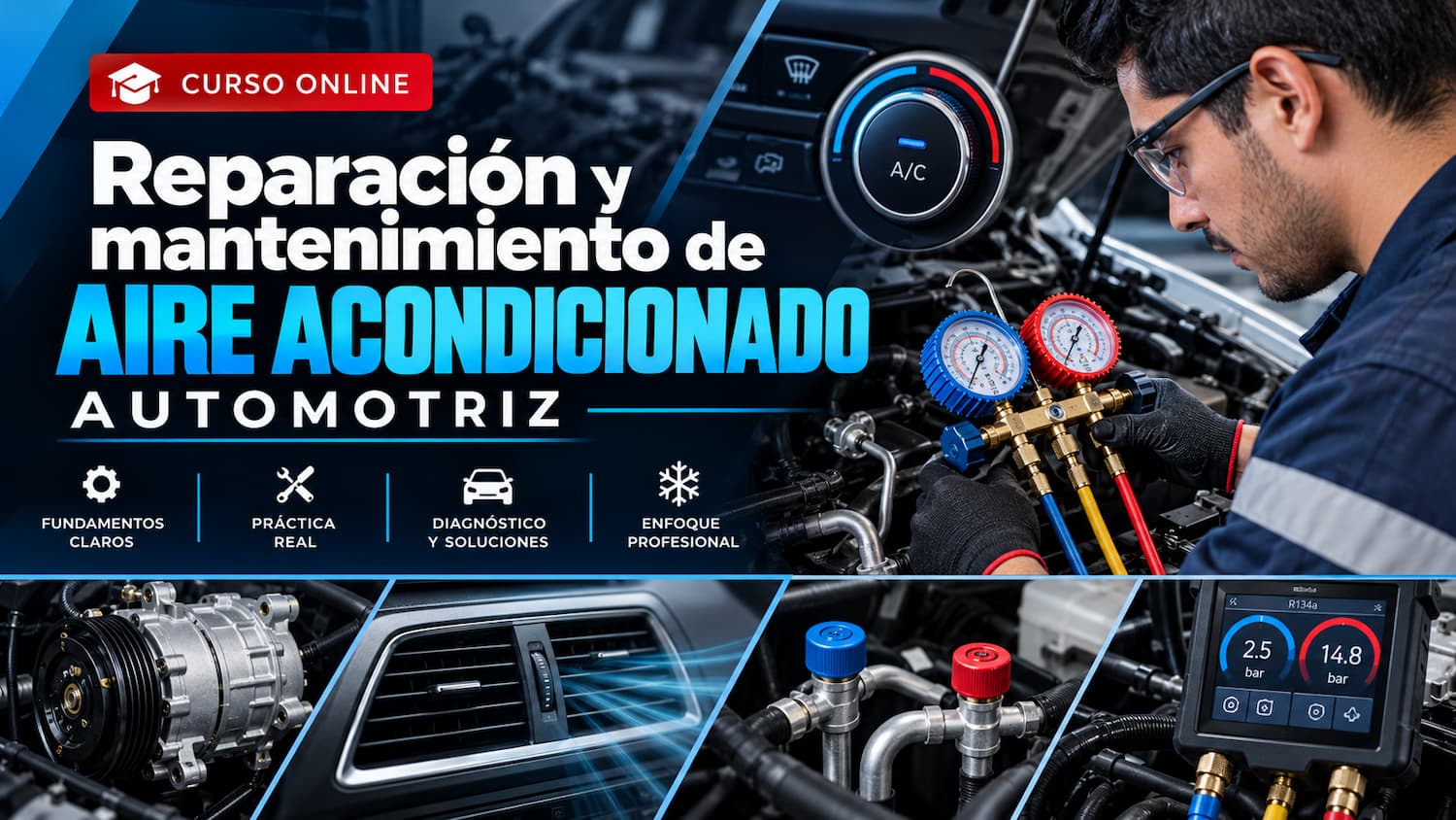 Reparación y mantenimiento de aire acondicionado automotriz